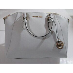 Michael Kors Ciara Large Top Zip Saffiano Leather Satchel Handbag Optic White